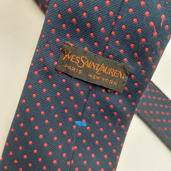 Yves Saint Laurent Classic Men's Tie Lazarus Men's Shop Blue With Red - Picture 3 of 5